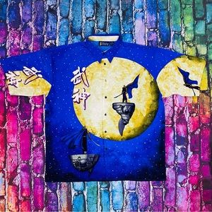 Vintage Y2K Point zero anime hero moon design button shirt adult XXL